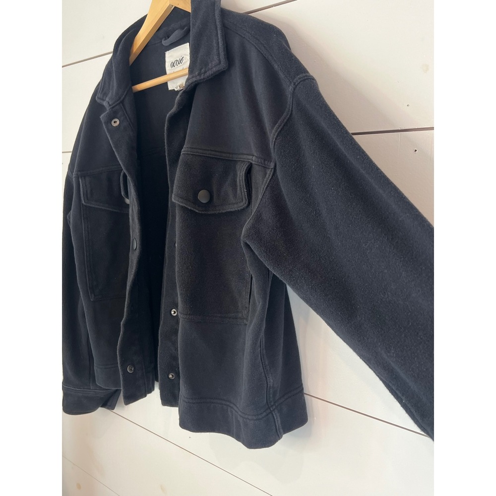 Aerie Black Cotton Shacket Snap Button Pocket Jacket Women Medium closet staple - Picture 4 of 8